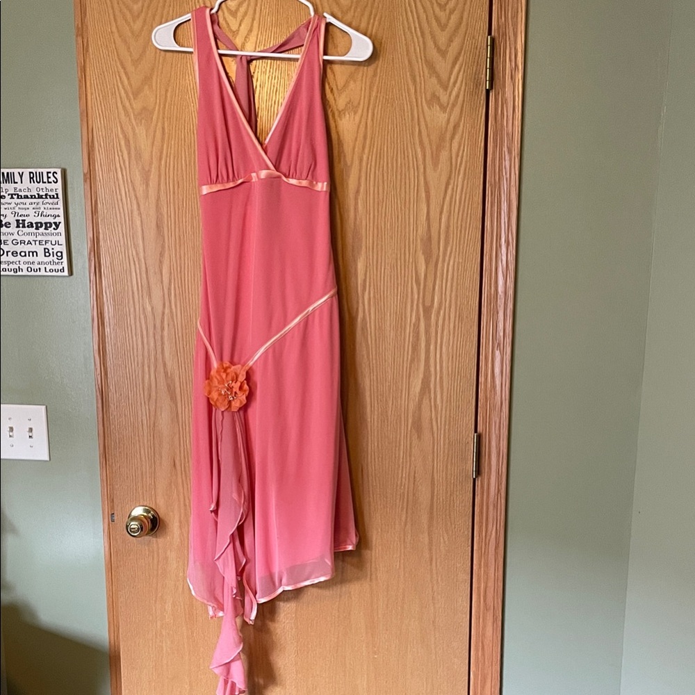 Ruby Rox Asymmetrical Pink Dress with Floral Detail